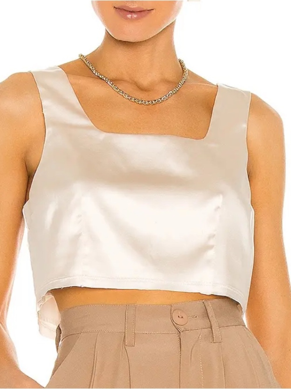 Nonchalant Label Charli Ivory 100% Silk Cropped Tank Size S NWT!